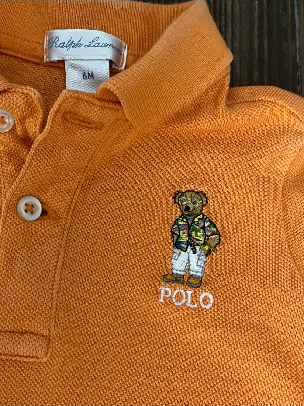 Ralph Lauren 2-pc Orange Pique Polo Shirt Chambray Shorts Set Size 6 Months - Picture 3 of 10